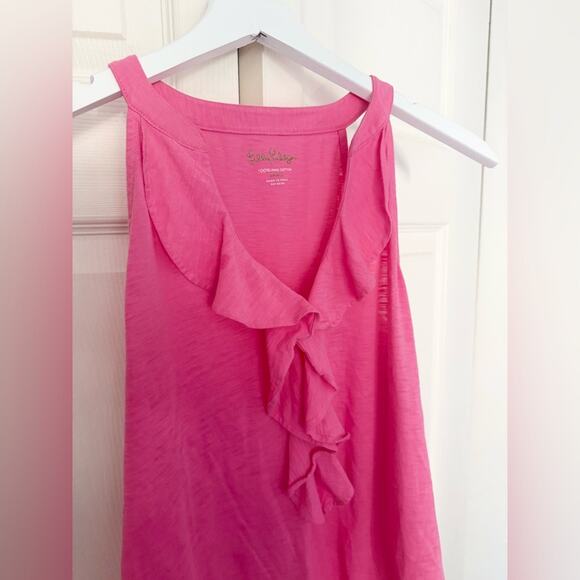 Lilly Pulitzer Shay Ruffled Tank Top Bubblegum Pink Pima Cotton Size Small - Picture 3 of 8